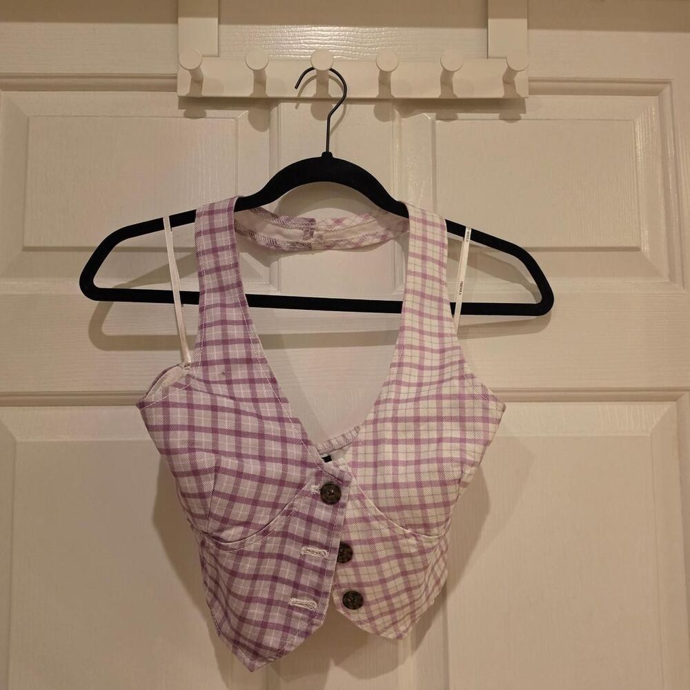 Forever 21 Women's Purple and Pink Gingham Vest - NWT